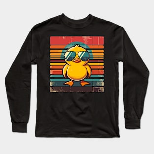 Cool Retro Yellow Duck in Sunglasses 70s 80s 90s Funny Duck Long Sleeve T-Shirt